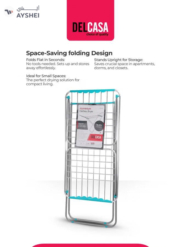 Delcasa Large Folding Clothes Dryer Drying Space Laundry Washing Durable Metal Drying Rack Multifunctional Air Dryer Ideal For Indoor And Outdoor Dc1652 Silver/Blue 18meter