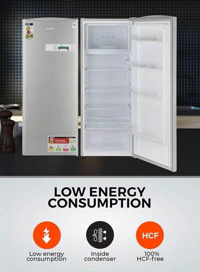 GEEPAS 220L Gross/ 173L Gross Capacity, Defrost Single Door Refrigerator- GRF2050SPE/ Quick Cooling, Low Noise, Easy Cleaning/ with Recessed Handle and Glass Shelves, Perfect for Small Spaces, Apartments, etc 50 W GRF2050SPE Silver-3