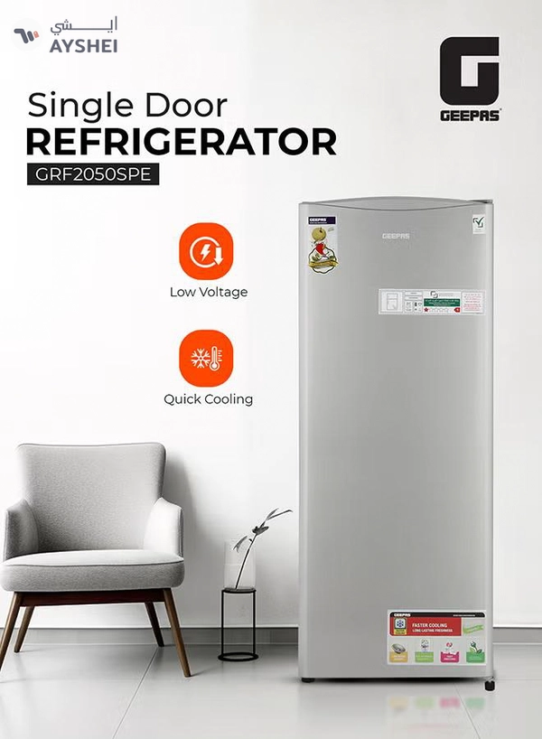 GEEPAS 220L Gross/ 173L Gross Capacity, Defrost Single Door Refrigerator- GRF2050SPE/ Quick Cooling, Low Noise, Easy Cleaning/ with Recessed Handle and Glass Shelves, Perfect for Small Spaces, Apartments, etc 50 W GRF2050SPE Silver