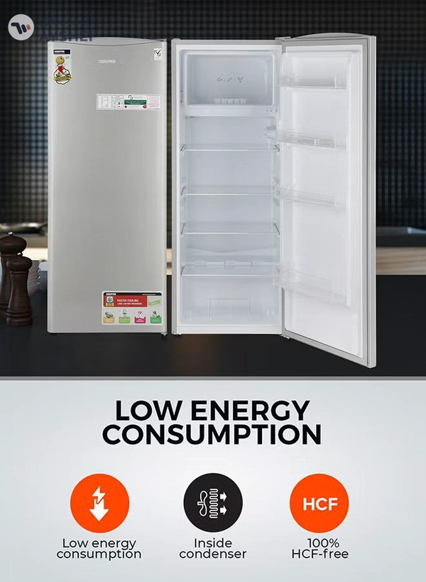 GEEPAS 220L Gross/ 173L Gross Capacity, Defrost Single Door Refrigerator- GRF2050SPE/ Quick Cooling, Low Noise, Easy Cleaning/ with Recessed Handle and Glass Shelves, Perfect for Small Spaces, Apartments, etc 50 W GRF2050SPE Silver