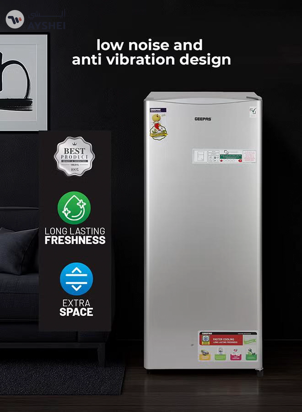 GEEPAS 220L Gross/ 173L Gross Capacity, Defrost Single Door Refrigerator- GRF2050SPE/ Quick Cooling, Low Noise, Easy Cleaning/ with Recessed Handle and Glass Shelves, Perfect for Small Spaces, Apartments, etc 50 W GRF2050SPE Silver-4-4