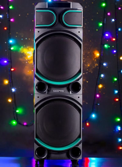 GEEPAS Rechargeable Professional Speaker With Remote Control And Microphone | 80000W PMPO | USB/ FM/ TF Card/ Bluetooth/ TWS-4
