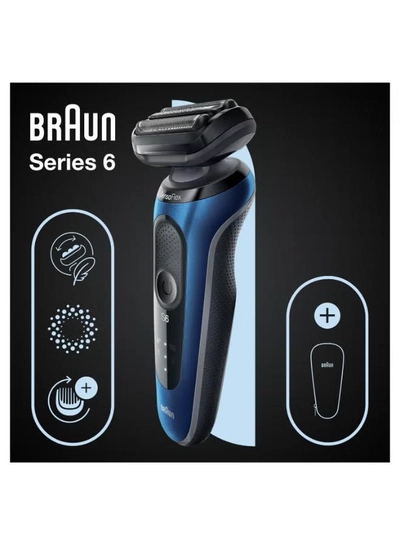 BRAUN Series 6 61-B1000s Wet & Dry shaver with travel case, blue. Made in Germany Blue / Black-2