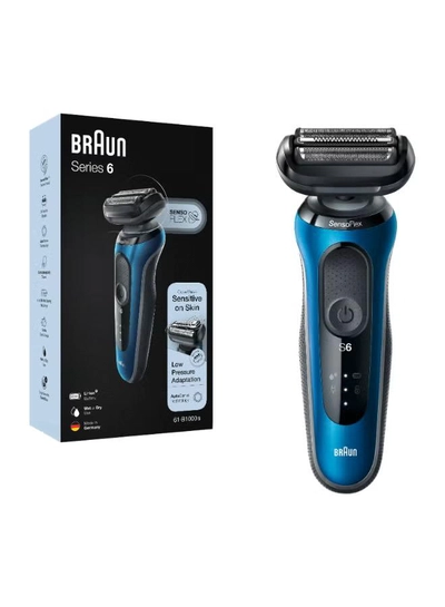 BRAUN Series 6 61-B1000s Wet & Dry shaver with travel case, blue. Made in Germany Blue / Black-0