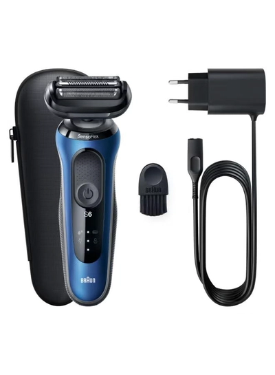 BRAUN Series 6 61-B1000s Wet & Dry shaver with travel case, blue. Made in Germany Blue / Black-5