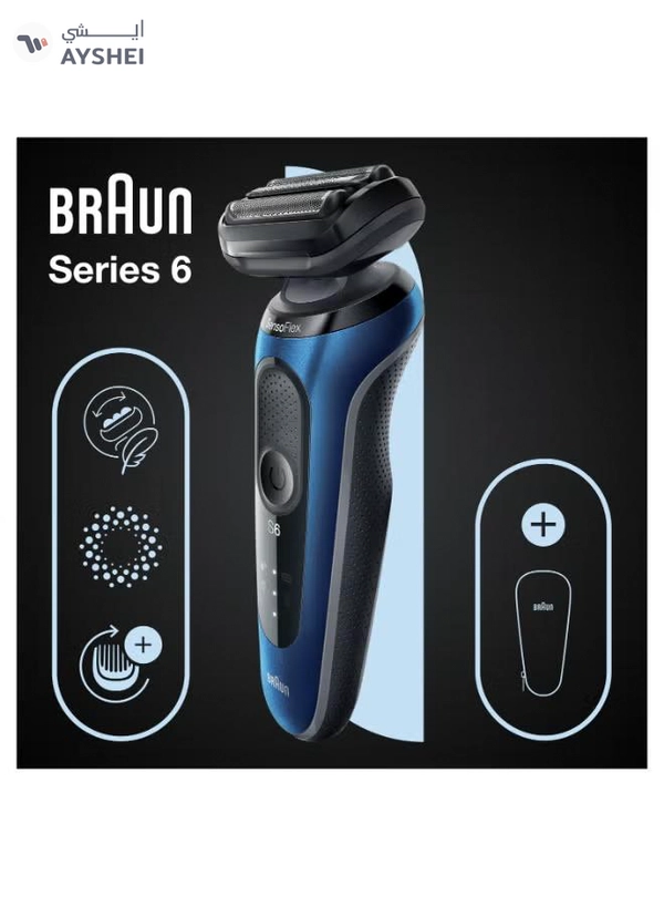 BRAUN Series 6 61-B1000s Wet & Dry shaver with travel case, blue. Made in Germany Blue / Black