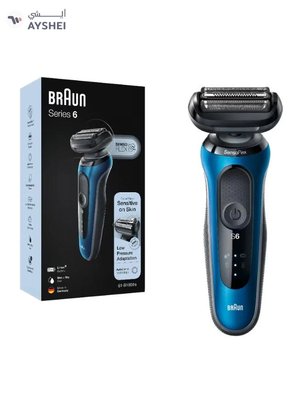 BRAUN Series 6 61-B1000s Wet & Dry shaver with travel case, blue. Made in Germany Blue / Black