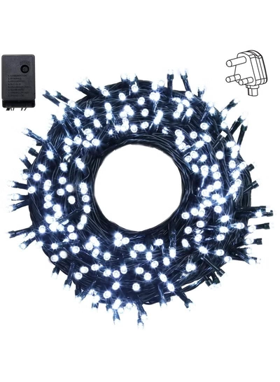 Yuwell 14 Meter 200 LED String Lights Decoration Lights Cool White Light 8 Modes Led Light Black Wire For Home Decorations Ramadan Lights Indoor & Outdoor Decoration Ramadan Decoration Light Diwali Lights Curtain Lights With 3-Pin UK Plug-0