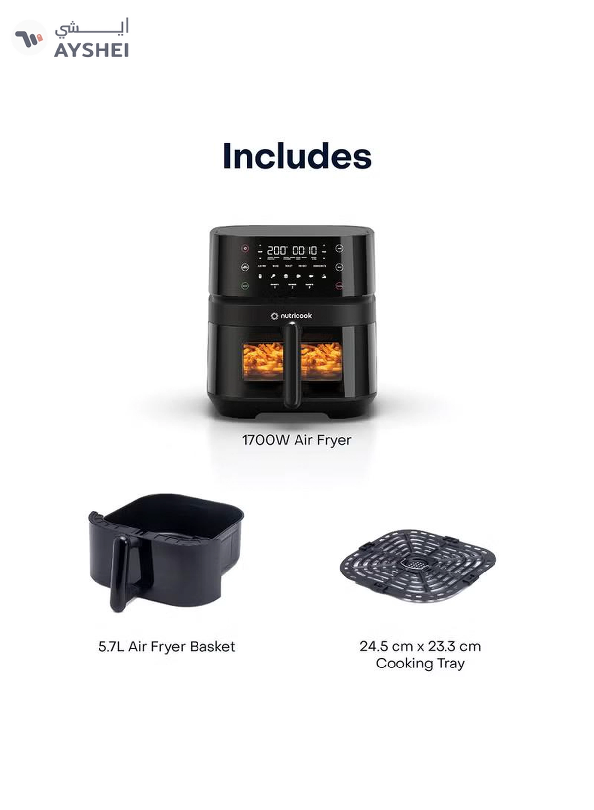 Nutricook Digital Air Fryer Vision 3 , 5.7L Capacity with Clear Window & Internal Light,6 Presets, Air Fry, Roast, Bake, Broil, Dehydrate& Reheat, 2 Years limited Warranty 5.7 L 1700 W NC-AF357V Black-7-7