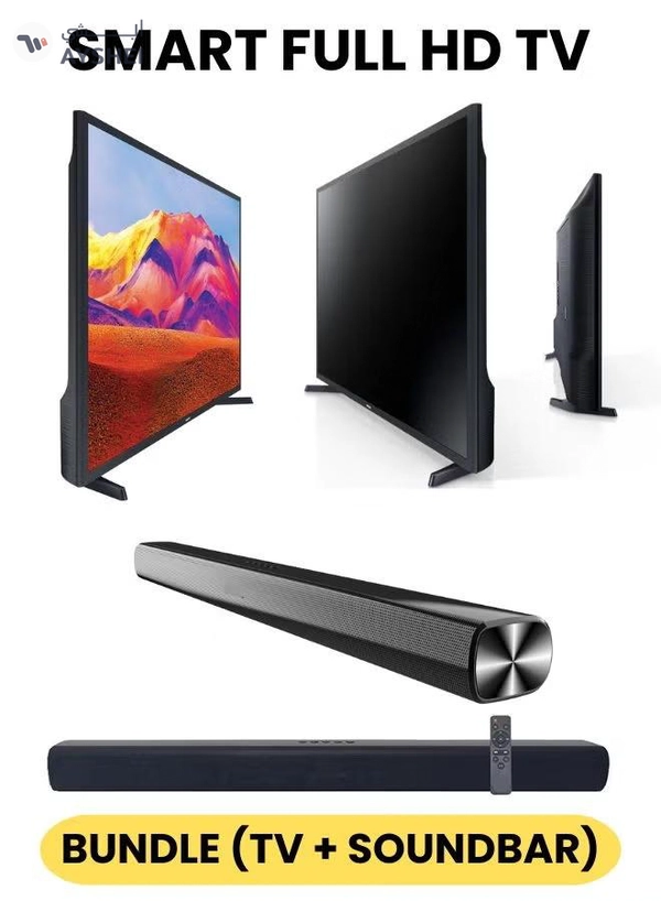 Samsung Bundle Of 43-Inch Full HD Smart TV with Powerful 2.1-Channel Soundbar – Built-in Apps, HDR, Dolby Audio, Screen Mirroring & Immersive Surround Experience 43T5300+SOUNDBAR Black