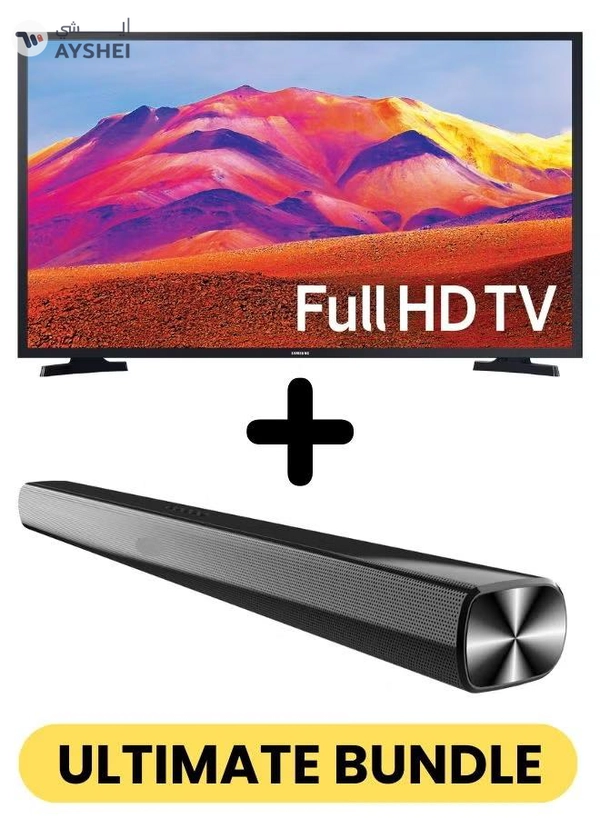 Samsung Bundle Of 43-Inch Full HD Smart TV with Powerful 2.1-Channel Soundbar – Built-in Apps, HDR, Dolby Audio, Screen Mirroring & Immersive Surround Experience 43T5300+SOUNDBAR Black