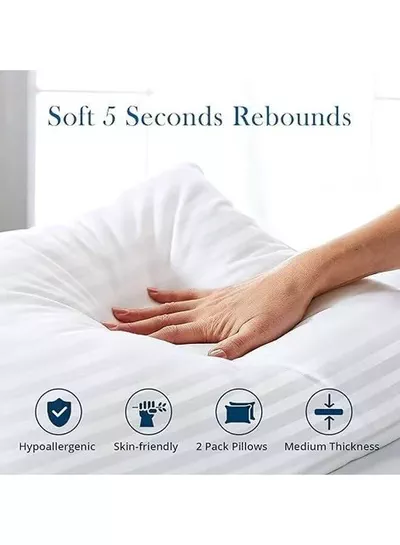 King Size Bed Pillows Pack of 2 – Cooling Down Alternative Fill Pillows with 100% Cotton Cover, Soft & Supportive for Back, Side & Stomach Sleepers-2