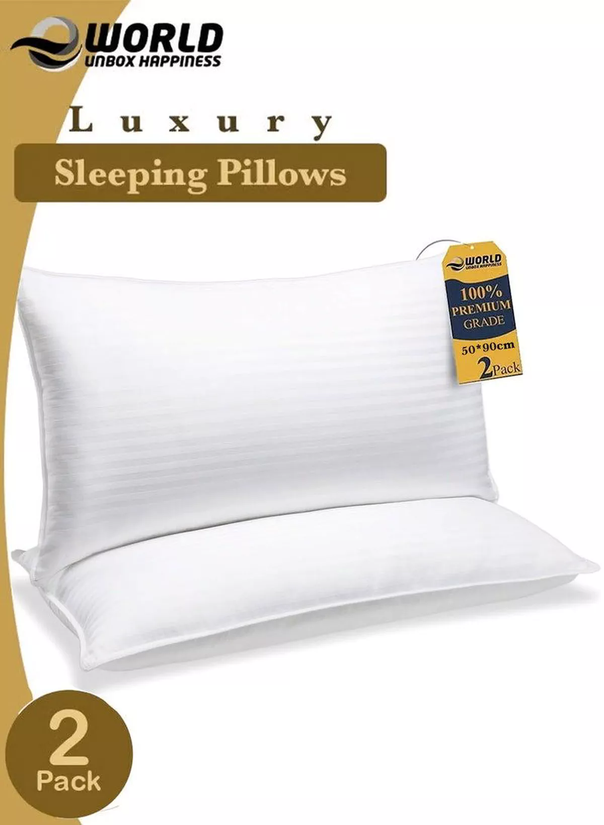 King Size Bed Pillows Pack of 2 – Cooling Down Alternative Fill Pillows with 100% Cotton Cover, Soft & Supportive for Back, Side & Stomach Sleepers