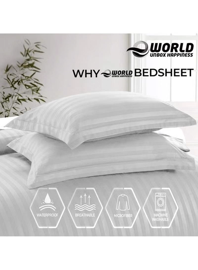 Eworld 4-Piece Luxury King Size White Striped Bedding Set-4