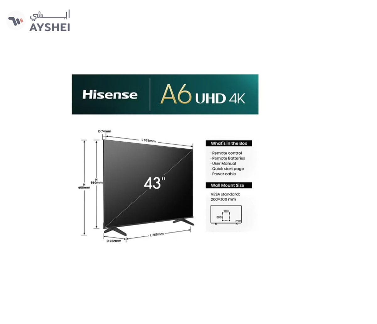 Hisense 43 Inch 4K Full Smart TV 43A61N Black-1-1
