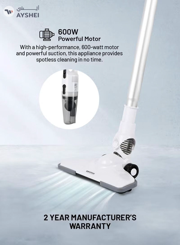KRYPTON Handheld and Stick Vacuum Cleaner 2-in-1 Design, Transparent Dust Cup,