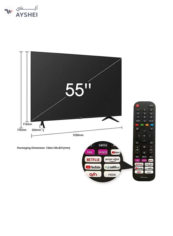 Hisense 55-Inch 4K UHD HDR Smart TV (Vidaa OS) 55A6GL/GE Black