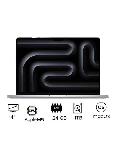 Apple New M5 Macbook Pro 2025 MDE64 Laptop With 14‑inch XDR Retina Display, M5 chip with 10-core CPU, 10-core GPU Processor/24GB RAM/1TB SSD/MacOS/International version English Silver-0