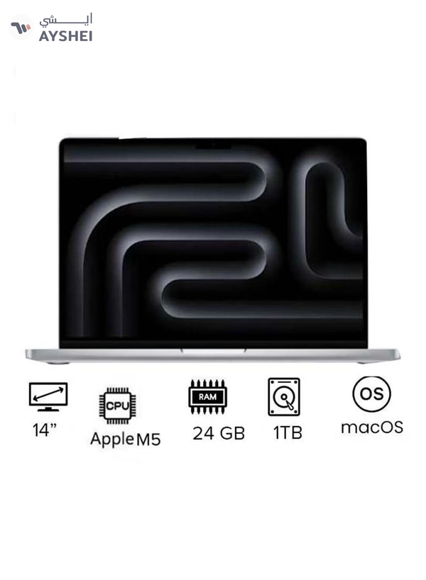 Apple New M5 Macbook Pro 2025 MDE64 Laptop With 14‑inch XDR Retina Display, M5 chip with 10-core CPU, 10-core GPU Processor/24GB RAM/1TB SSD/MacOS/International version English Silver