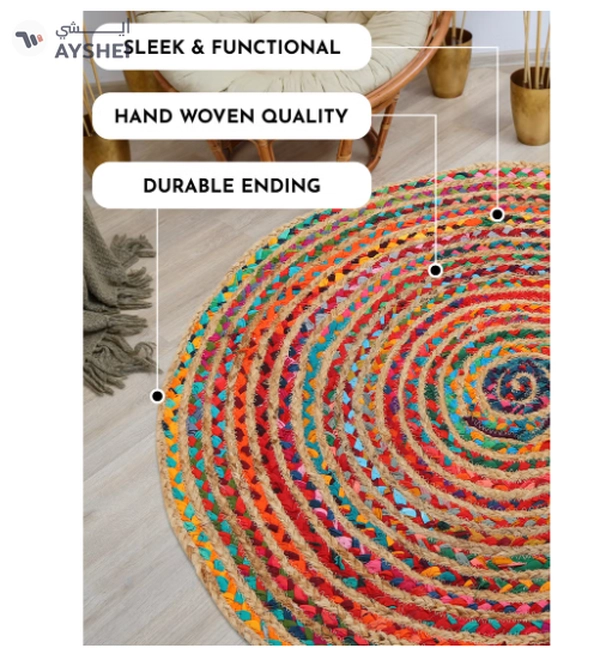 Raymond Jute Braided Boho Area Rug, Natural Hand Woven Jute Rag Rug