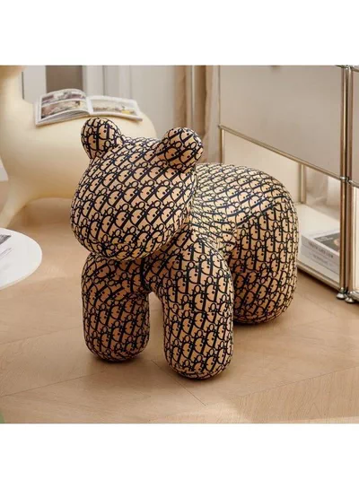 Luxury Designer Style Bear Ottoman Stool Plush Animal Footrest Seat Decorative Accent Chair for Living Room, Bedroom, Kids Room and Office, Soft Padded Comfortable Seating, Modern Home Décor, Durable Upholstered Fabric, Cute Bear Shape,-1