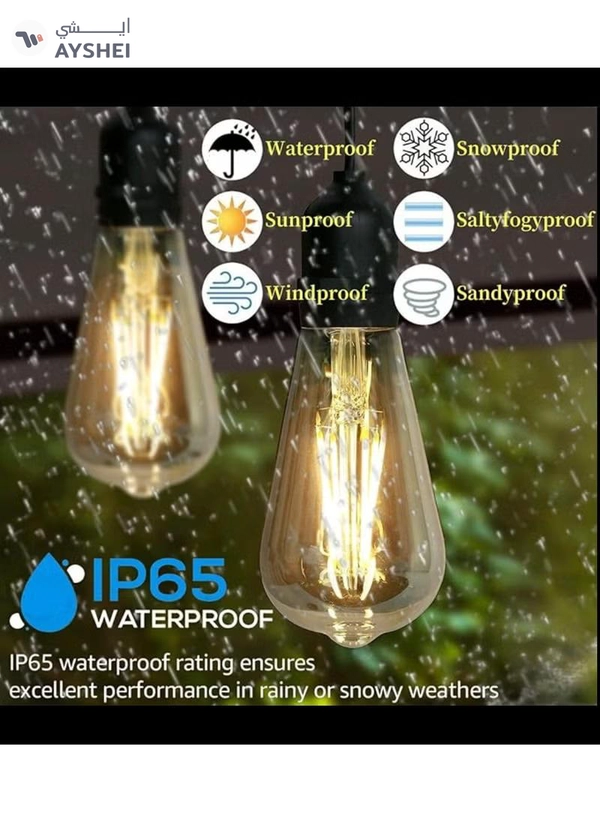 Yuwell Outdoor Waterproof IP65 Led String Lights E27 Holder 10 Meter Bulb Holder Wire With 20 Bulbs 4W ST64 Amber With EU Plug Solar Bulb Holder For Ramadan Decoration Lights And Outdoor Decoration Light Hanging Light String Wire Ramadan Light For Commercial Patio Garden & Porch Yard