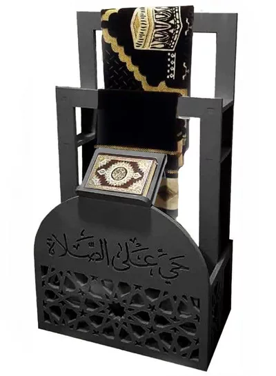 Elegant Black Ramadan Prayer Mat and Quran Holder with Arabic Calligraphy for Home and Office Decor, Stylish, Space-Saving, Water and Fireproof Design with Lightweight Convenience-2