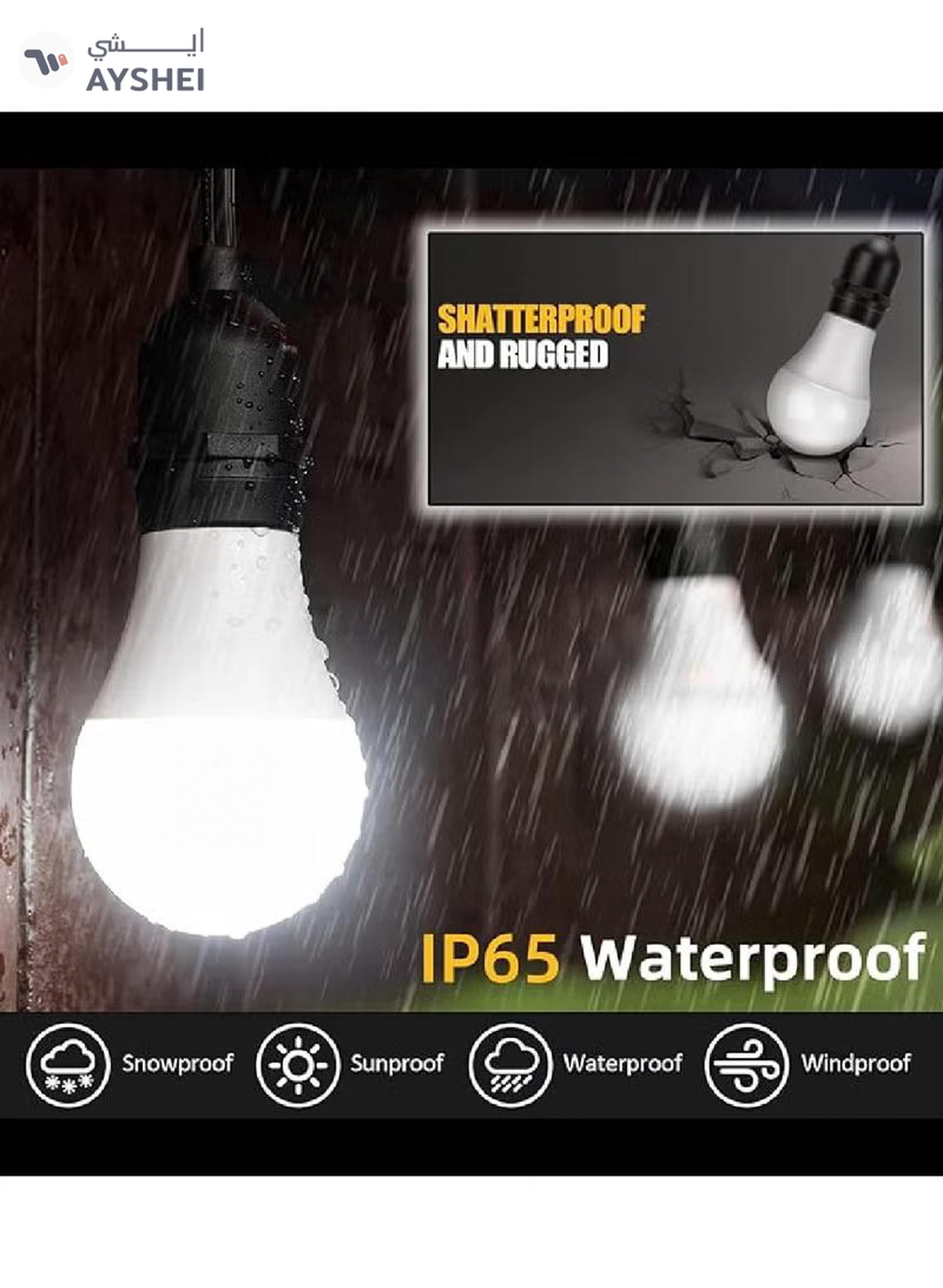 Yuwell Outdoor Waterproof IP65 Led String Lights E27 Holder 15 Meter Bulb Holder Wire With 30 Bulbs 9W Cool White With EU Plug Solar Bulb Holder For Ramadan Decoration Lights And Outdoor Decoration Light Hanging Light 6000mAh & USB-C, String Lights With Remote Control And 8 Modes Ramadan Light With Cable Ties-3-3