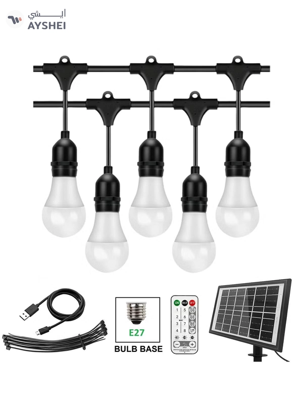 Yuwell Outdoor Waterproof IP65 Led String Lights E27 Holder 15 Meter Bulb Holder Wire With 30 Bulbs 9W Cool White With EU Plug Solar Bulb Holder For Ramadan Decoration Lights And Outdoor Decoration Light Hanging Light 6000mAh & USB-C, String Lights With Remote Control And 8 Modes Ramadan Light With Cable Ties