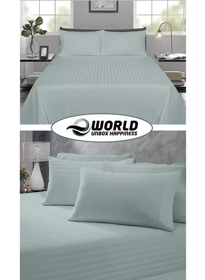 Eworld 3 Piece Luxury Pastel Green Striped Bed Sheet Set with 1 Flat Sheet and 2 Pillowcases for Hotel and Home Crafted from Ultra Soft and Breathable For All Seasons Microfiber for Year-Round Comfort (Single/Double)-3