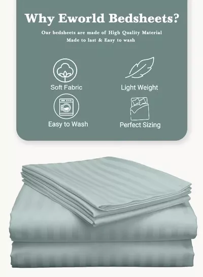 Eworld 3 Piece Luxury Pastel Green Striped Bed Sheet Set with 1 Flat Sheet and 2 Pillowcases for Hotel and Home Crafted from Ultra Soft and Breathable For All Seasons Microfiber for Year-Round Comfort (Single/Double)-2