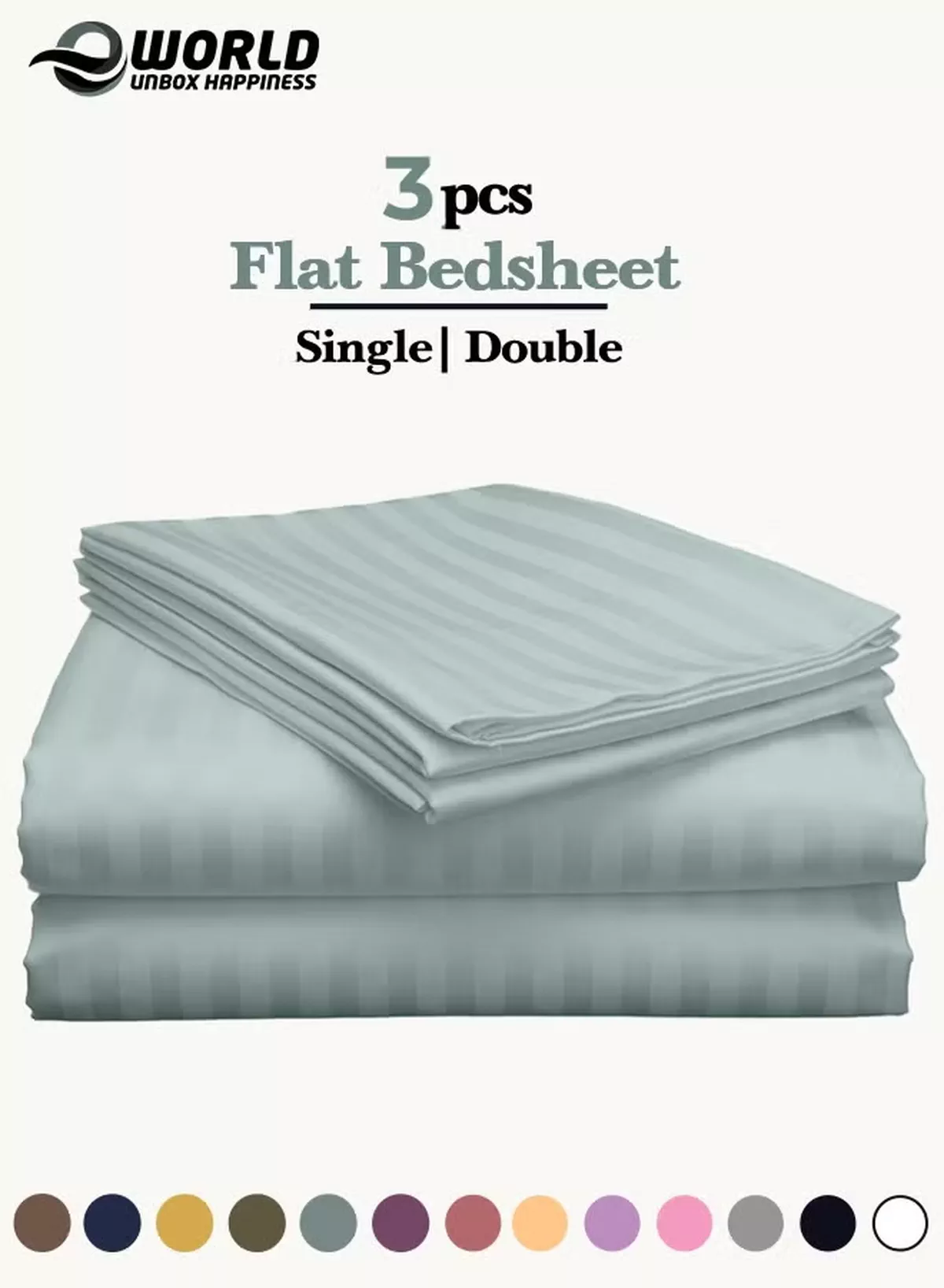Eworld 3 Piece Luxury Pastel Green Striped Bed Sheet Set with 1 Flat Sheet and 2 Pillowcases for Hotel and Home Crafted from Ultra Soft and Breathable For All Seasons Microfiber for Year-Round Comfort (Single/Double)