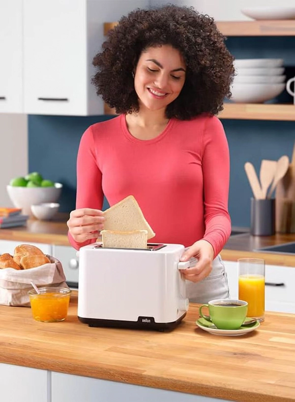 BRAUN Toaster, 2 Slots, 8 Browning Setting, Intelligent Heat Control, 3 in 1 Browning Knob, BPA Free, Illuminated Button, Auto Shut Off, Safety System 900 W HT1010WH White