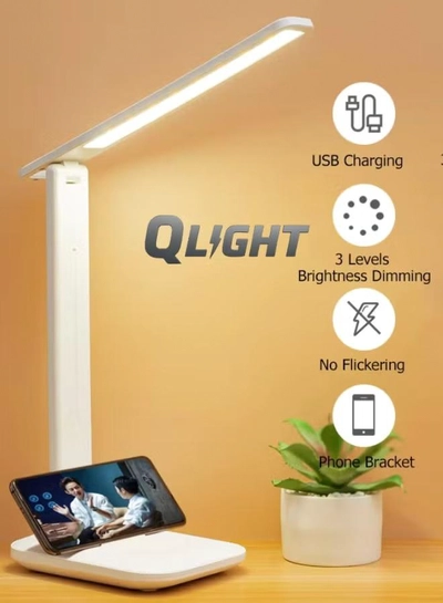 QLIGHT LED Desk Lamp Reading Eye Protection 3 Color Rechargeable Table Lamp Stepless Dimmable Touch Table Light Bedside Lights Flexible Lamp Rechargeable USB Desk Night Light for Reading Working Studying-6