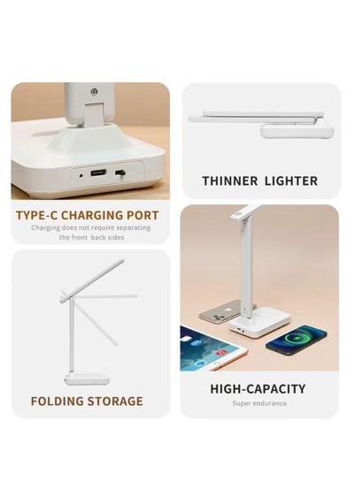 QLIGHT LED Desk Lamp Reading Eye Protection 3 Color Rechargeable Table Lamp Stepless Dimmable Touch Table Light Bedside Lights Flexible Lamp Rechargeable USB Desk Night Light for Reading Working Studying-4