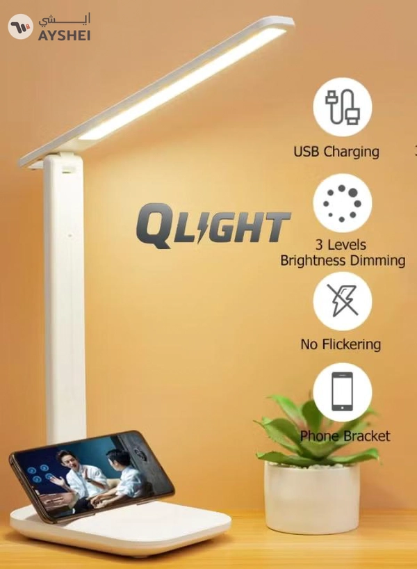 QLIGHT LED Desk Lamp Reading Eye Protection 3 Color Rechargeable Table Lamp Stepless Dimmable Touch Table Light Bedside Lights Flexible Lamp Rechargeable USB Desk Night Light for Reading Working Studying