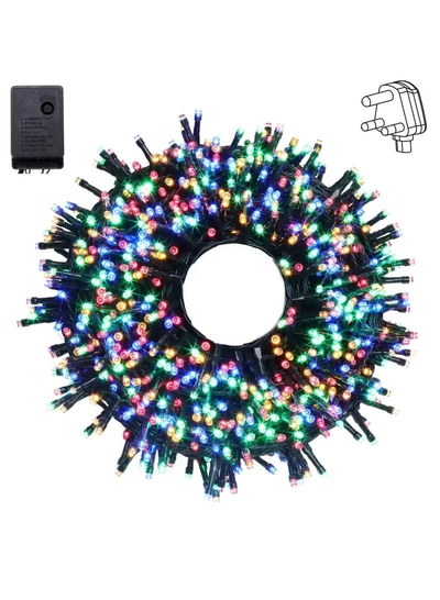 Yuwell 10 Meter 100 LED String Lights Decoration Lights RGB Light 8 Modes Led Light Black Wire For Home Decorations Ramadan Lights Indoor & Outdoor Decoration Ramadan Decoration Light Diwali Lights Curtain Lights With 3-Pin UK Plug-3