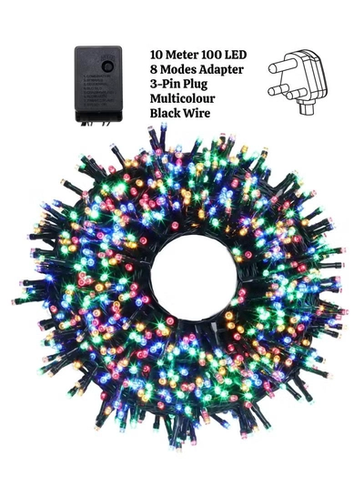 Yuwell 10 Meter 100 LED String Lights Decoration Lights RGB Light 8 Modes Led Light Black Wire For Home Decorations Ramadan Lights Indoor & Outdoor Decoration Ramadan Decoration Light Diwali Lights Curtain Lights With 3-Pin UK Plug-5