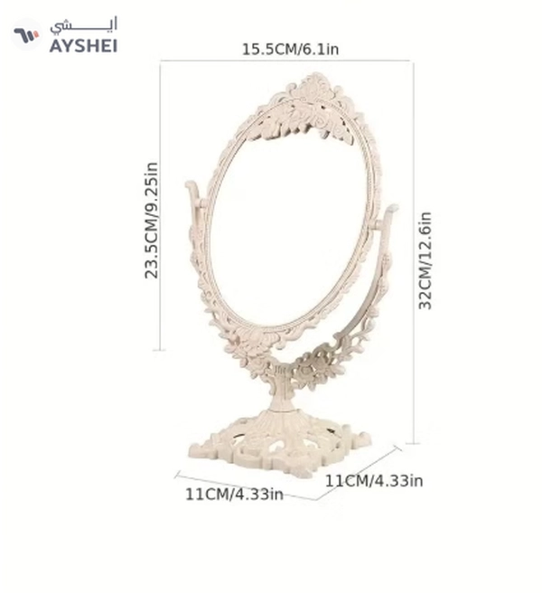 ORiTi Elegant Vintage Floral Makeup Mirror - Double-Sided 360 Degree Rotating Vanity Mirror