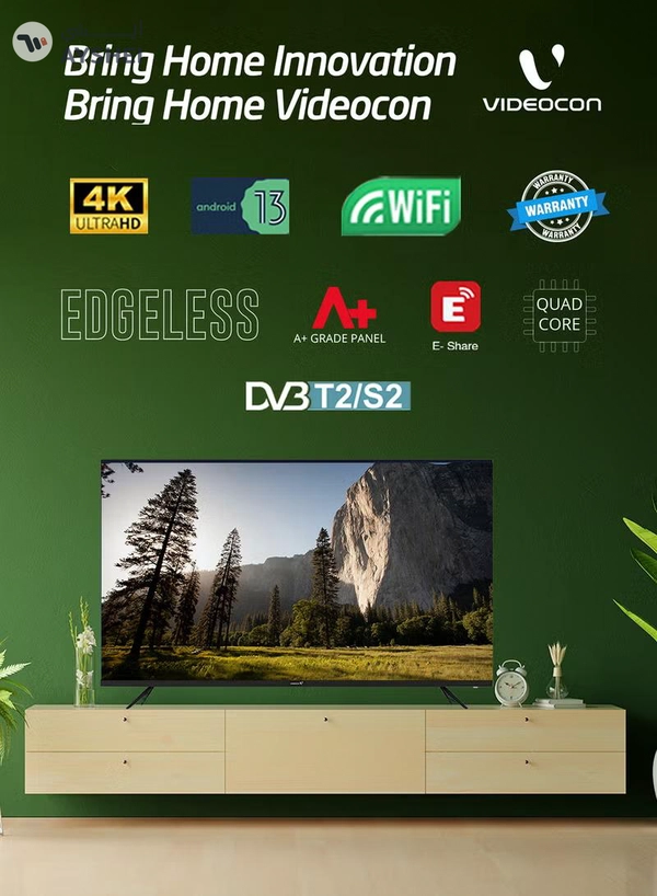 VIDEOCON 50 Inch 4K UHD LED Smart TV with Android OS, DVBT2/S2 Receiver, 60Hz, HDR, Paired With 2.0 Channel 30W Soundbar, 3D Surround Sound, Bluetooth, USB, FM Radio E50EL1100+SOUNDBAR Black