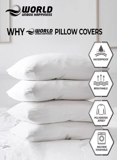 Eworld 4 Pieces Waterproof Standard Size White Pillow Protectors-3