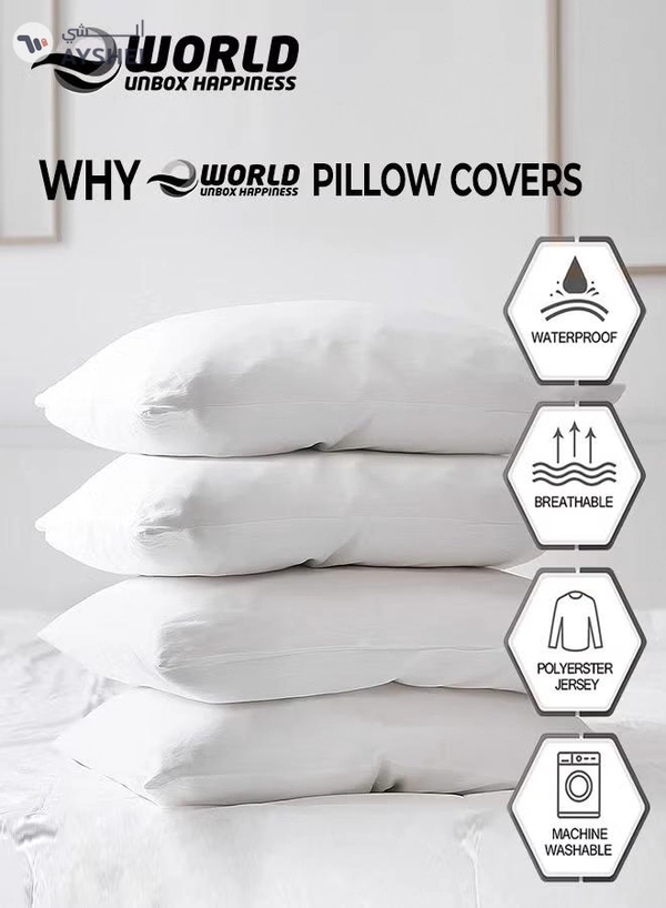 Eworld 4 Pieces Waterproof Standard Size White Pillow Protectors