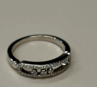 Messika Baby Move Pavé Ring crafted in 18k white gold, featuring three signature moving diamonds-0