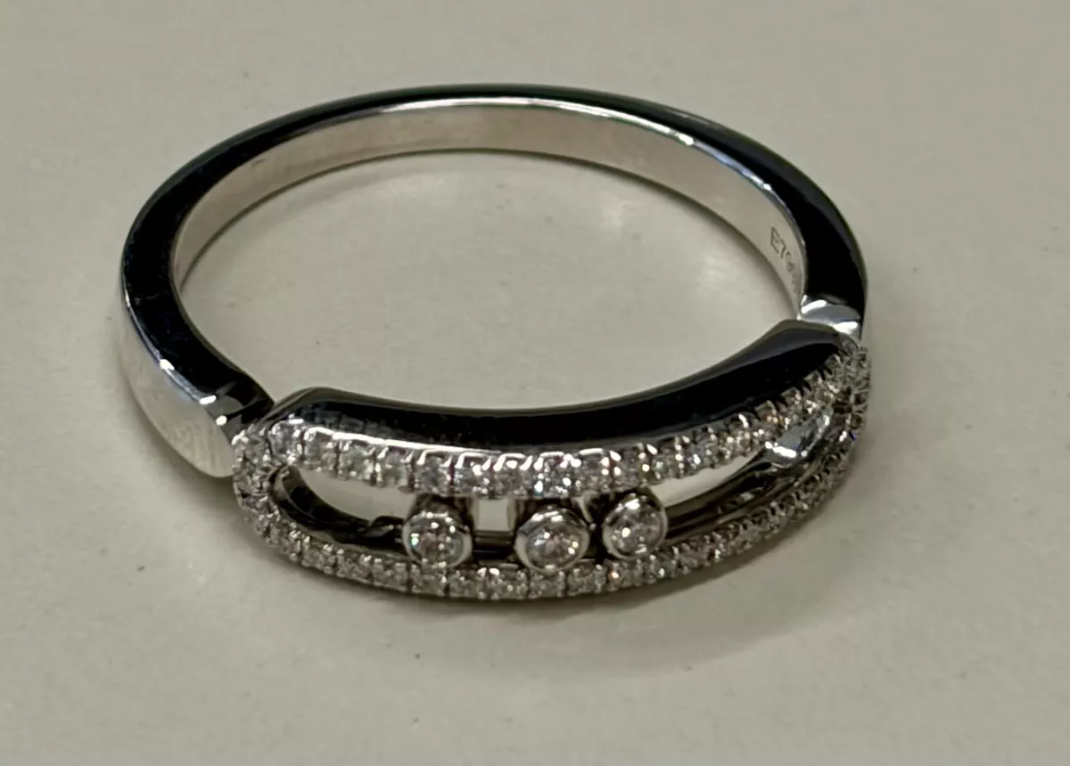 Messika Baby Move Pavé Ring crafted in 18k white gold, featuring three signature moving diamonds-3-3