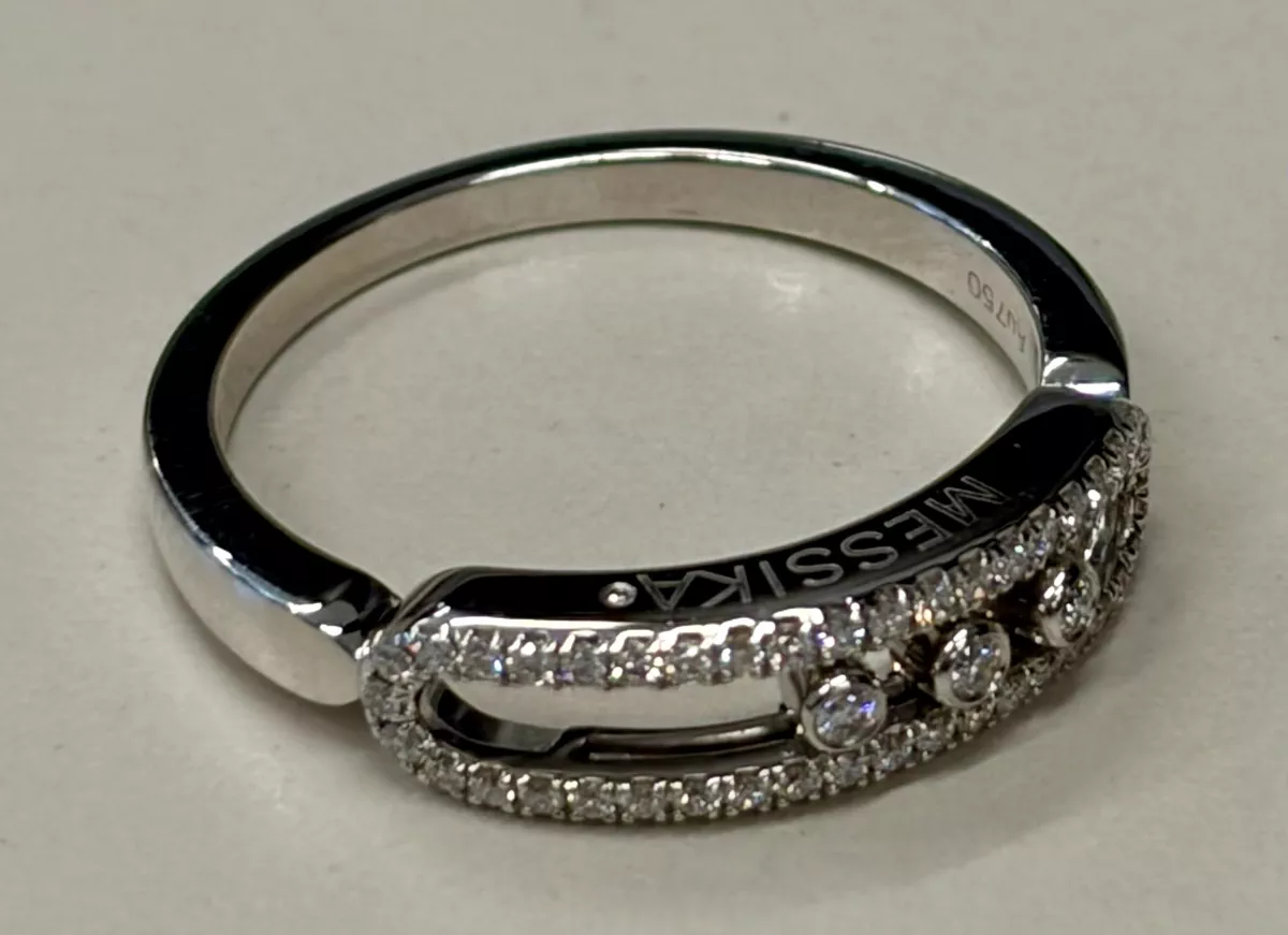 Messika Baby Move Pavé Ring crafted in 18k white gold, featuring three signature moving diamonds-1-1