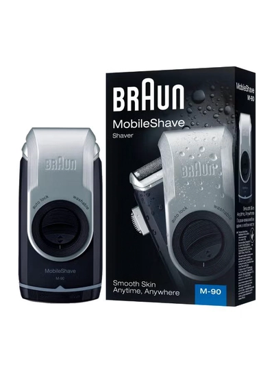 BRAUN Pocketgo Mobile Electric Travel Shaver, M90 Black/Grey/Silver-0