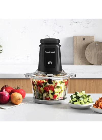 nutricook 1.2L Glass Chopper and Mincer, 500W w/ Pulse & 2 Speeds, Removable 4 SS-Blade for Chopping, Ice Crushing, Meat Mincing, Grinding, Pureeing & more, 2 Yr Warranty, NC-CH1200 1.2 L 500 W Choppi XL Black-3