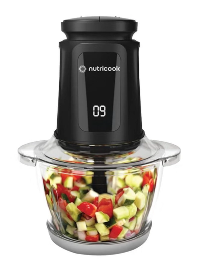 nutricook 1.2L Glass Chopper and Mincer, 500W w/ Pulse & 2 Speeds, Removable 4 SS-Blade for Chopping, Ice Crushing, Meat Mincing, Grinding, Pureeing & more, 2 Yr Warranty, NC-CH1200 1.2 L 500 W Choppi XL Black-0