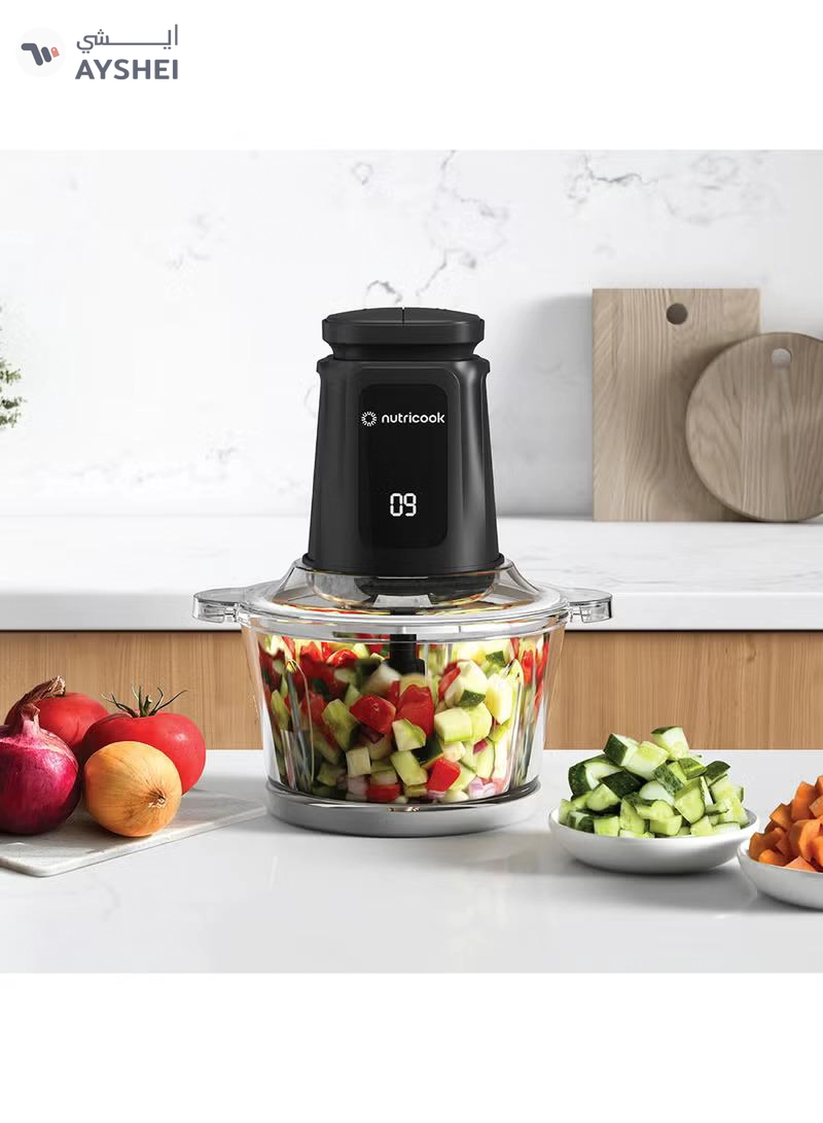 nutricook 1.2L Glass Chopper and Mincer, 500W w/ Pulse & 2 Speeds, Removable 4 SS-Blade for Chopping, Ice Crushing, Meat Mincing, Grinding, Pureeing & more, 2 Yr Warranty, NC-CH1200 1.2 L 500 W Choppi XL Black-3-3