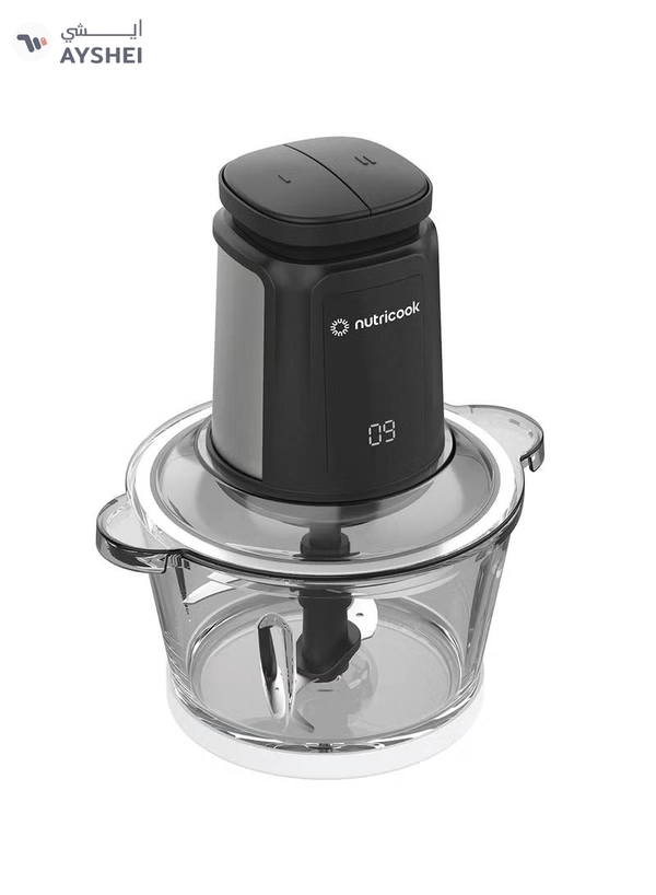 nutricook 1.2L Glass Chopper and Mincer, 500W w/ Pulse & 2 Speeds, Removable 4 SS-Blade for Chopping, Ice Crushing, Meat Mincing, Grinding, Pureeing & more, 2 Yr Warranty, NC-CH1200 1.2 L 500 W Choppi XL Black
